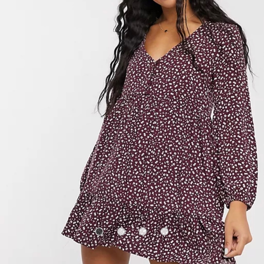 Pull&Bear smock dress in burgundy floral